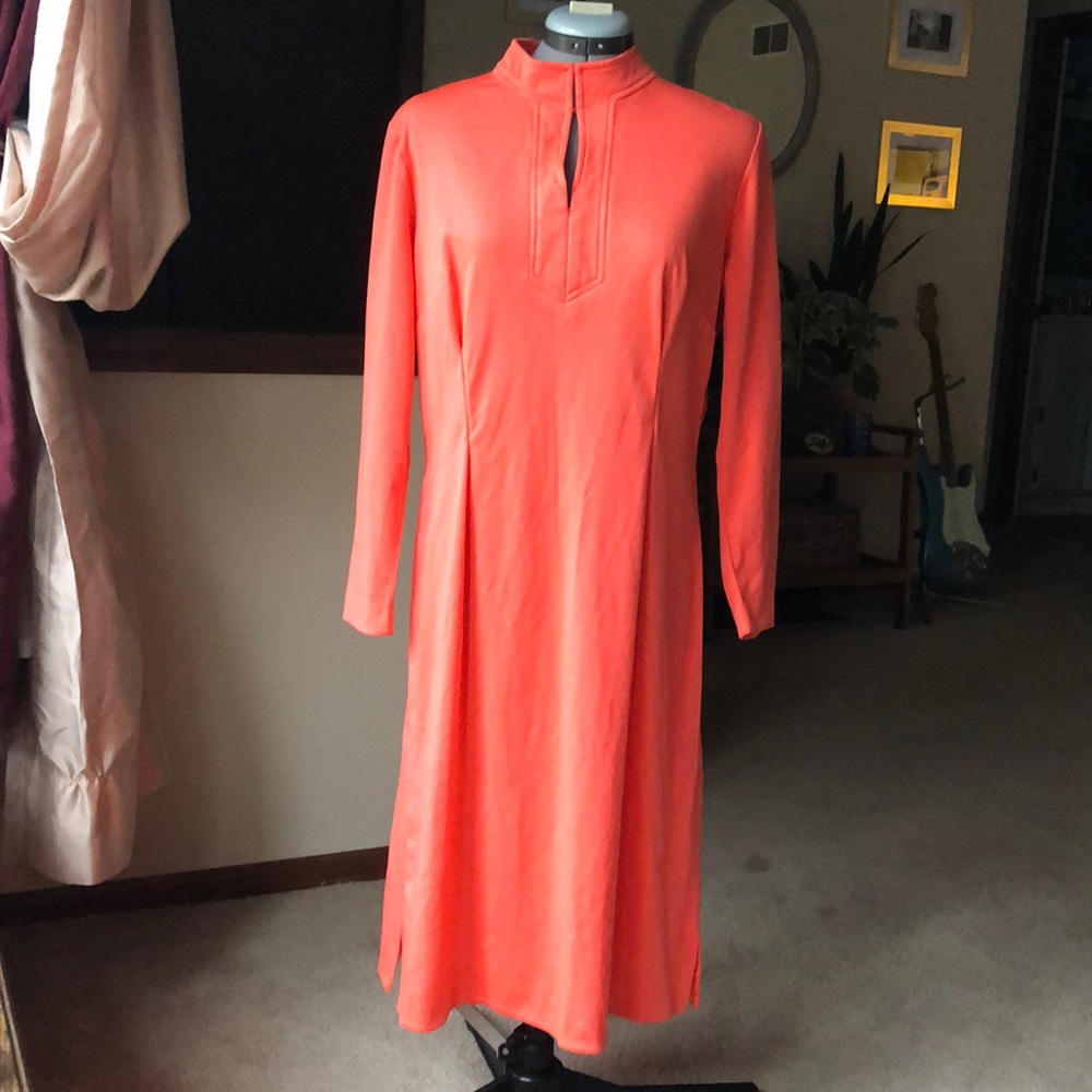 Vintage High Collared Coral Dress